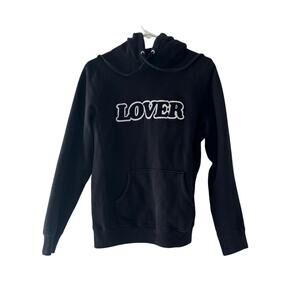 Bianca Chandon Black LOVER Pullover Hoodie Size Small Raised Lettering Excellent